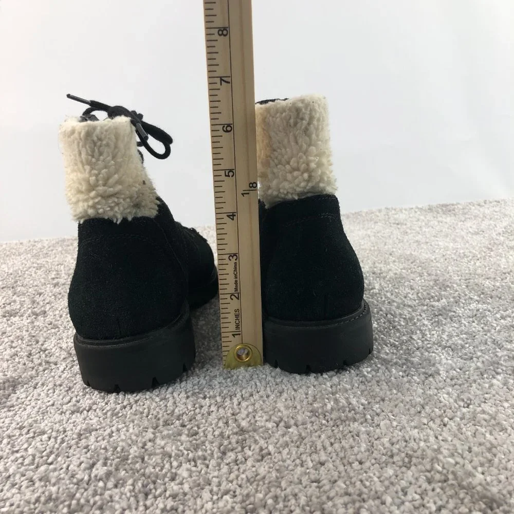 ⭐️ Marc Fisher Winter Ankle boots Faux Fur Black Suede Lace Up Women's‎ Size 9.5